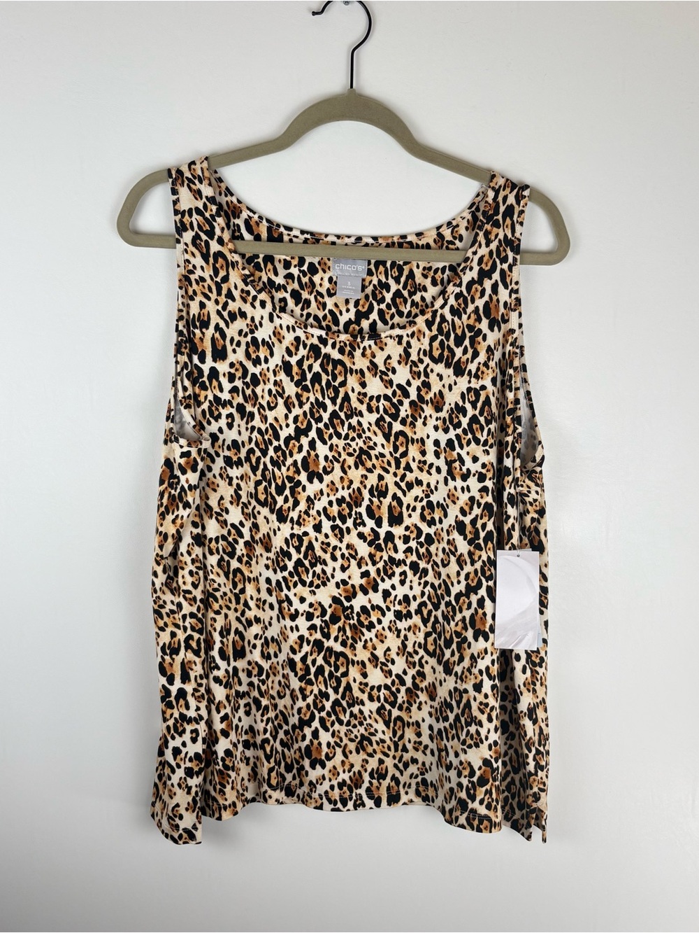 Chicos 3 Tank Top X Large Leopard Scoop Neck Sleeveless Brown Animal Print